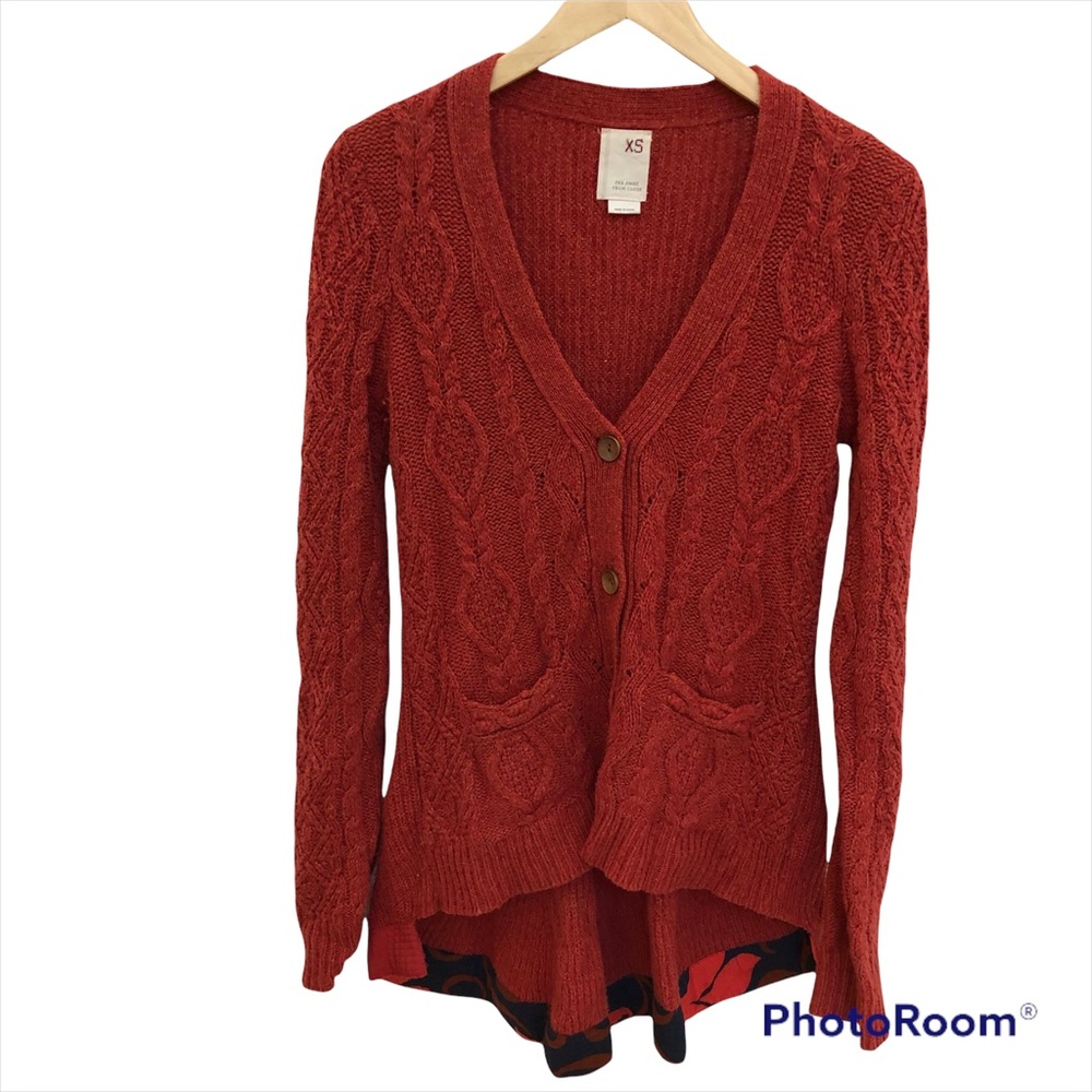Far Away From Close Anthropologie Red High Low Knit Cardigan, XS